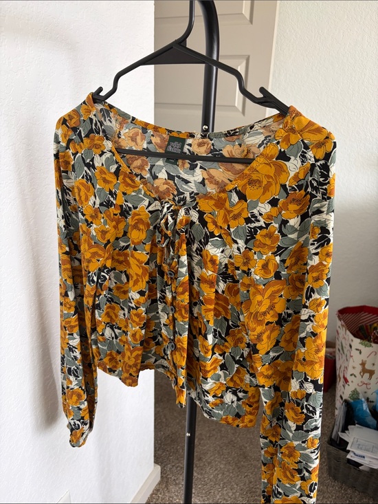 wild fable Tops - wild fable Mustard Floral Tie-Front Long Sleeve Top